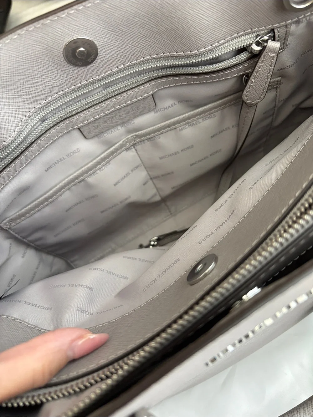 Michael Kors Light Gray Saffiano Leather Satchel with MK Charm